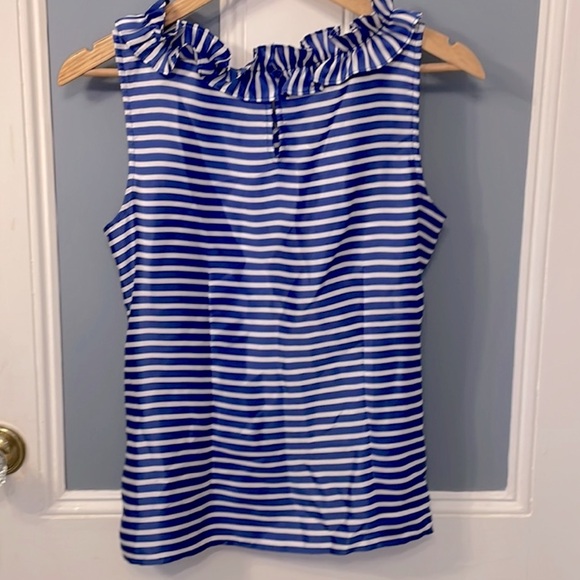 Talbots RSVP Blue & White Ruffle Neck Blouse. - Picture 4 of 11